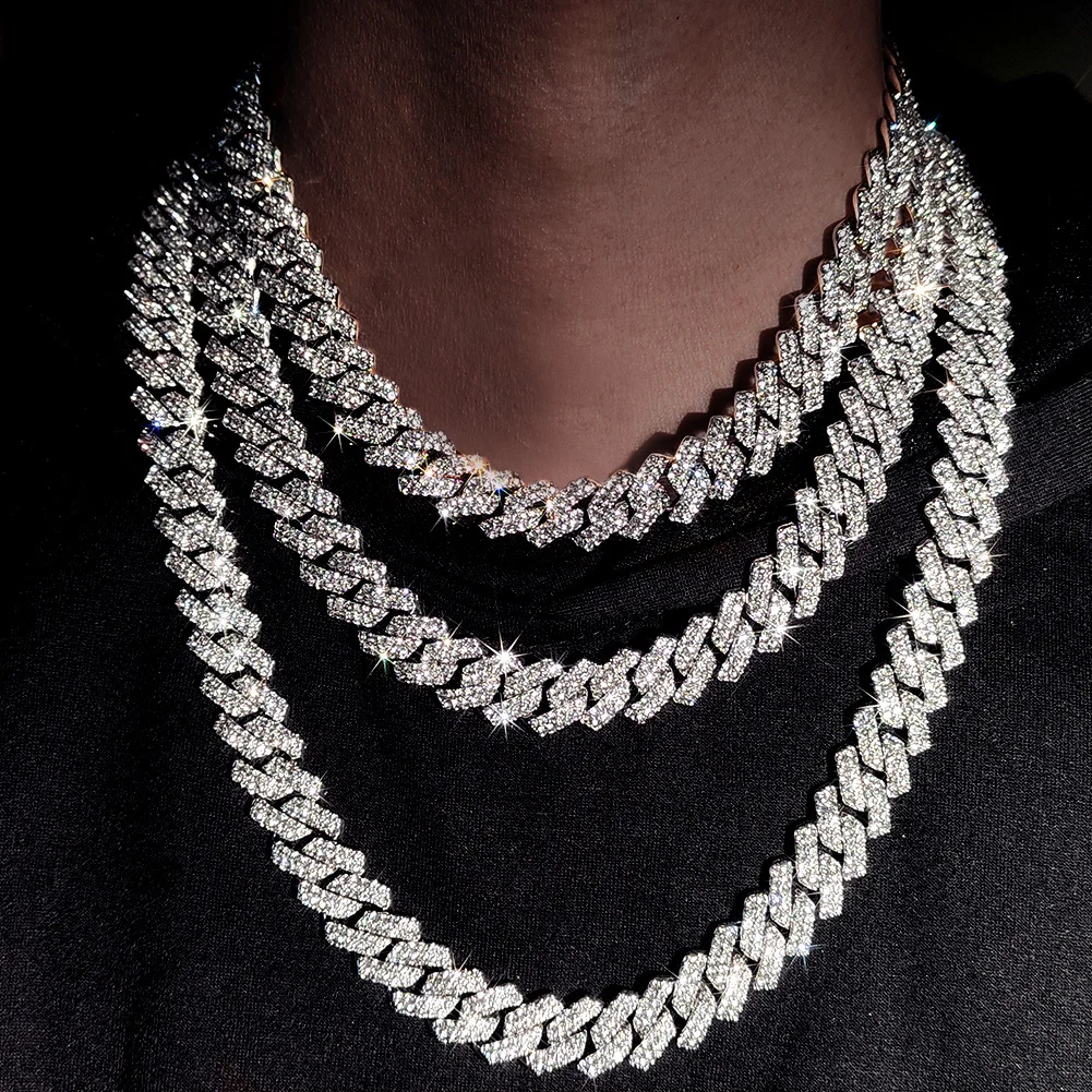 iced-out cuban link necklace, 20-inch gold & silver