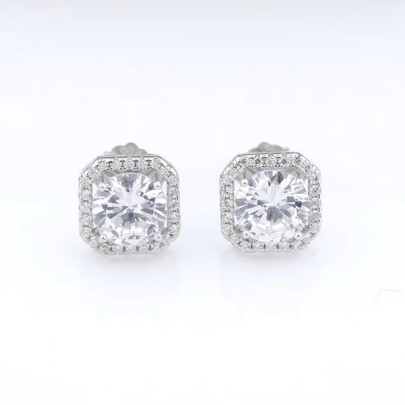 moissanite square stud earrings in 925 sterling silver