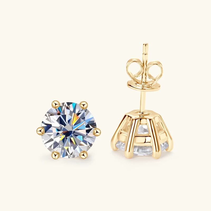 0.5–2ct moissanite stud earrings in 925 sterling silver