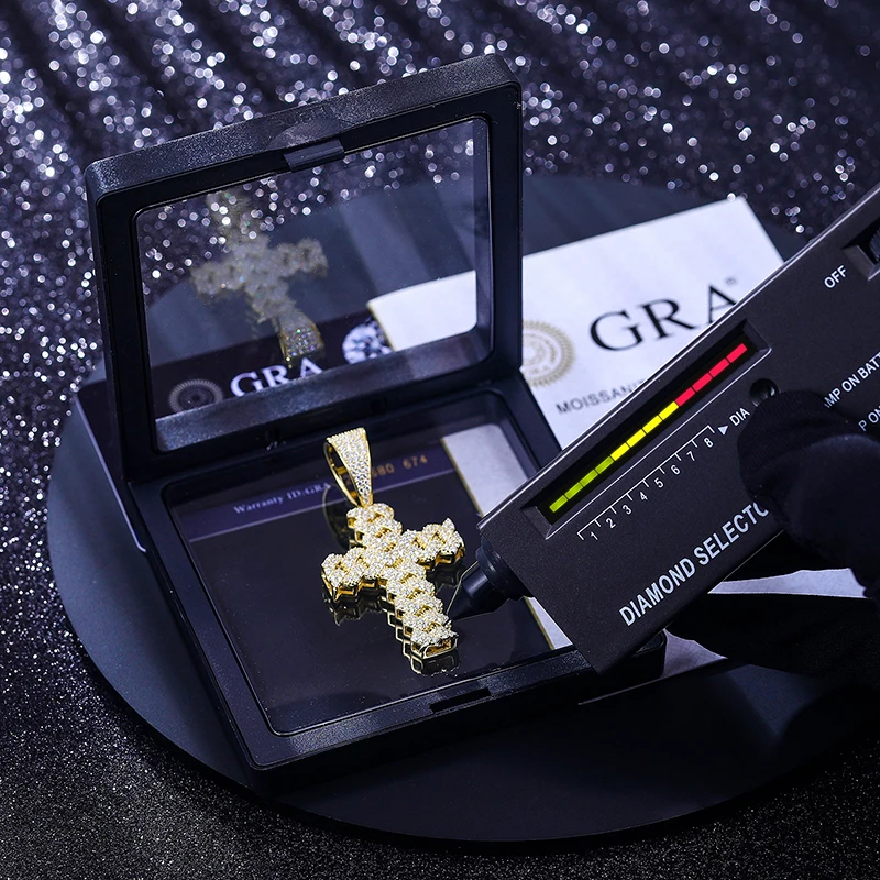 moissanite iced-out hip hop cross pendant necklace