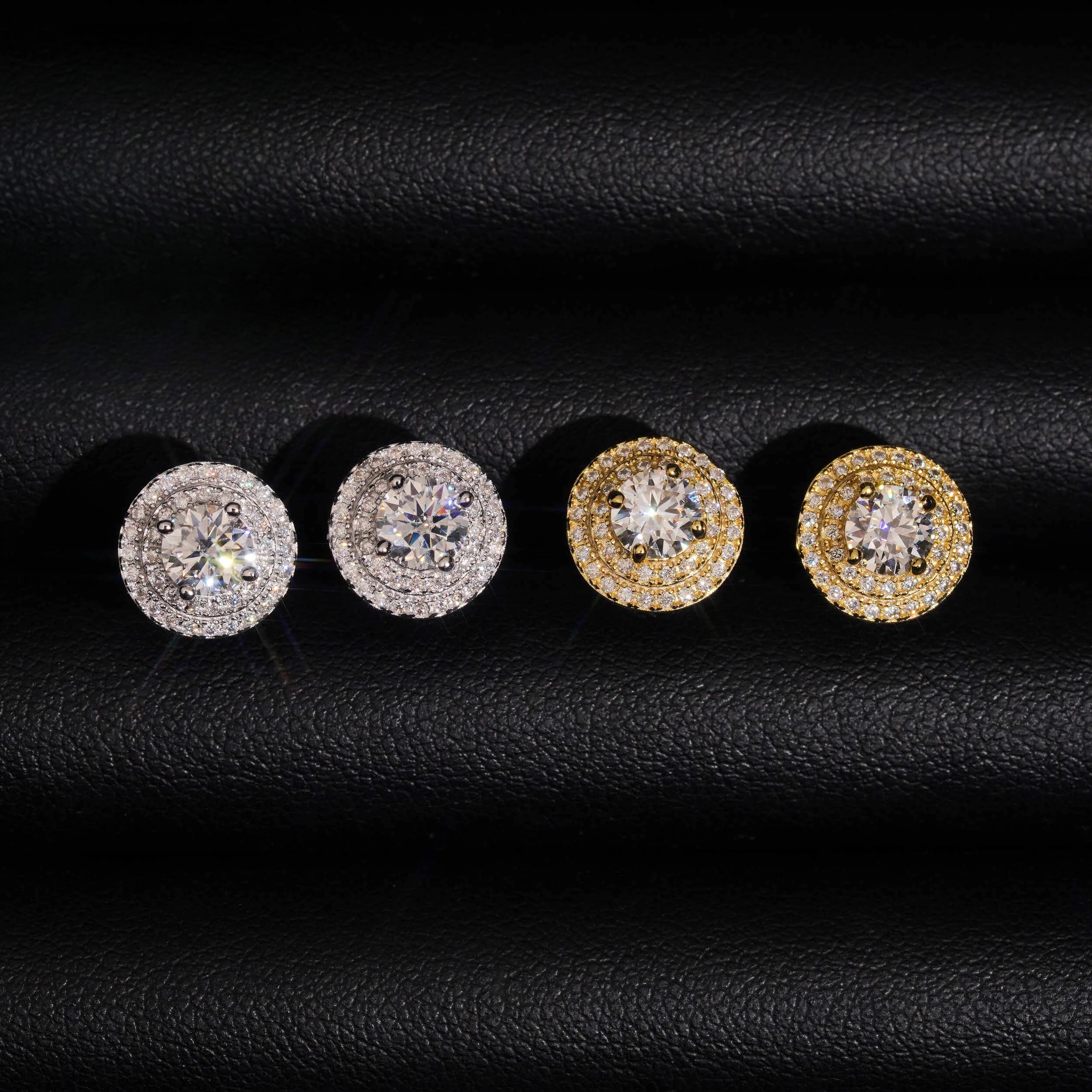 10mm round moissanite stud earrings in silver tone, main front view