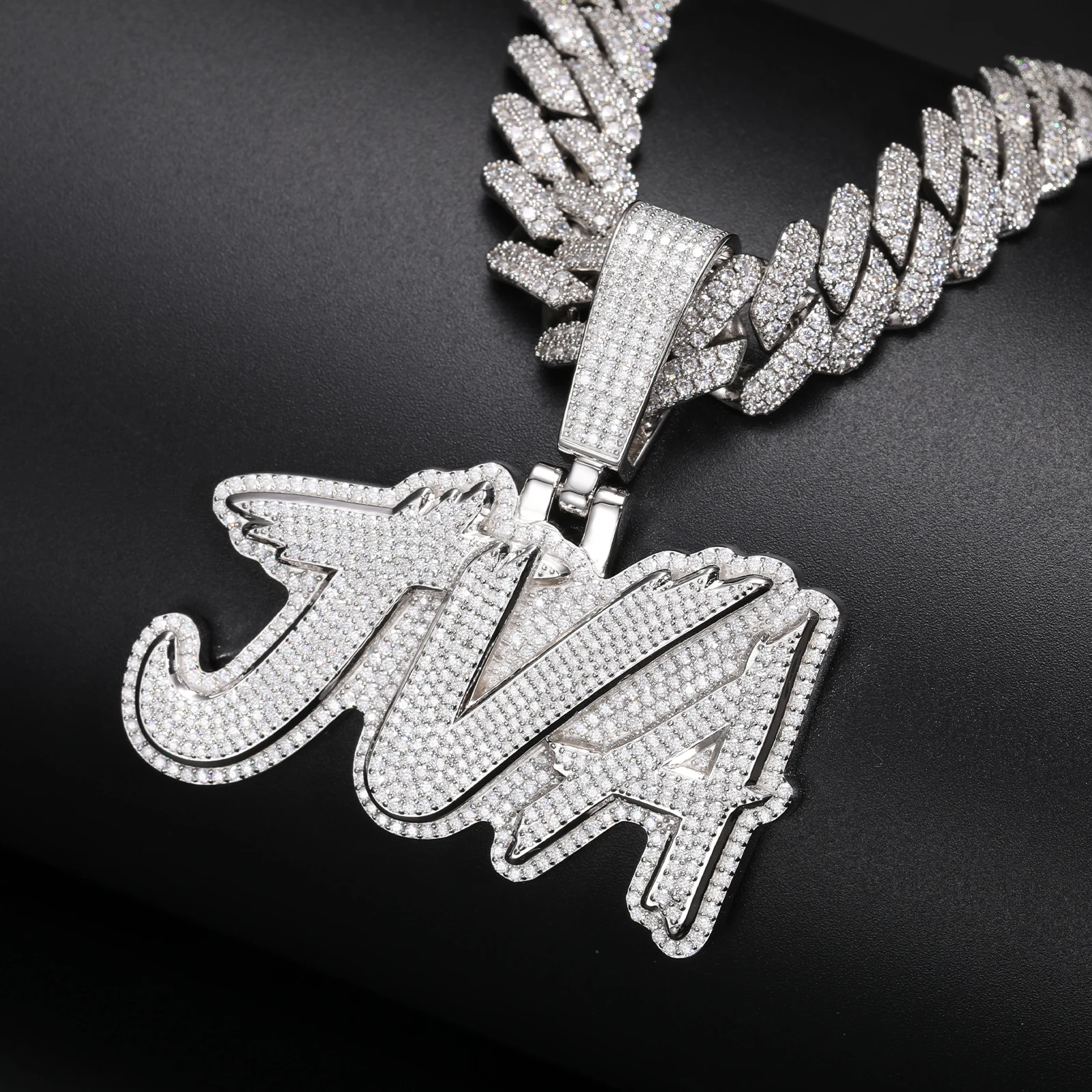 moissanite initial letter pendant, silver & rose gold