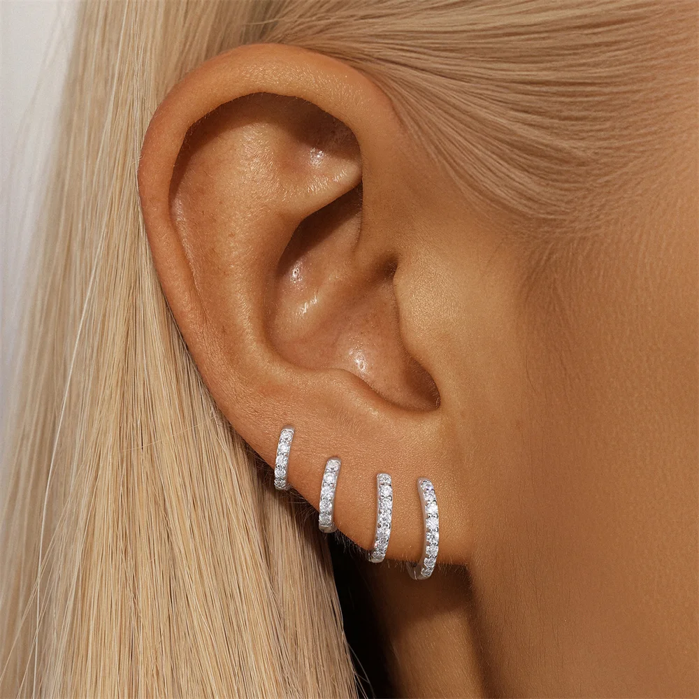 moissanite hoop earring, 925 sterling silver (single)