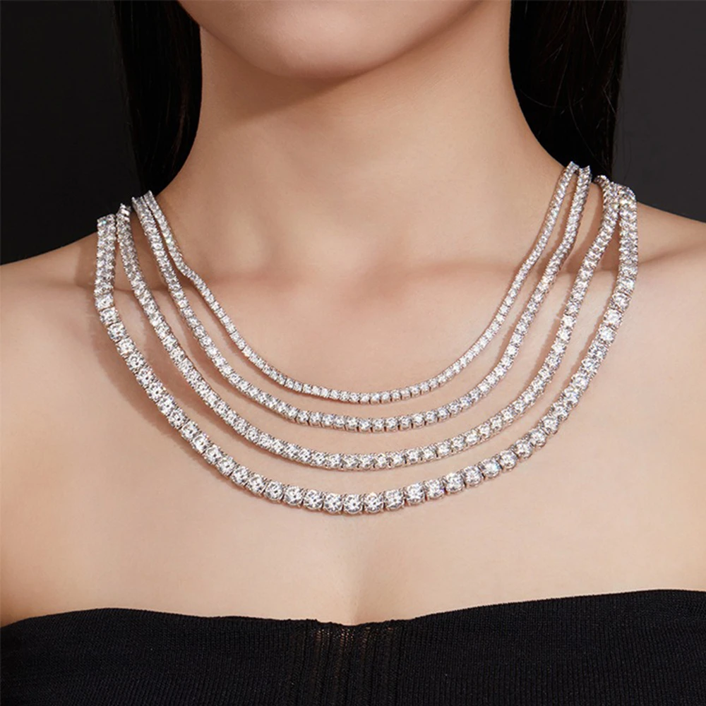 925 sterling silver moissanite tennis necklace, unisex
